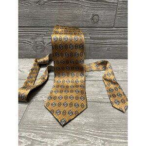 Daniel De Fasson Men's 100% Silk Tie Gold Blue Necktie Hand Made Korea 3.75”
